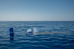 Fishing Aggregating Device (FAD) in Thyrrenian Sea. Oftentimes, poachers construct them from used, empty chemical containers.