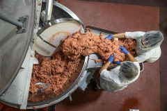 Masses of plant-based ingredients are mixed and rendered into ham at the Tofurky plant.