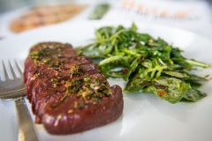 A rhiza mycoprotein steak with an arugula salad, for taste-testing and showing off at The Better Meat Company (it was delicious!).