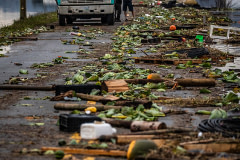 Produce litters the roads in the aftermath of the 2021 Abbotsford, BC floods.