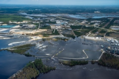 Aerial views of Sutton Power Plant breach by Hurricane Florence floodwaters. North Carolina, USA.