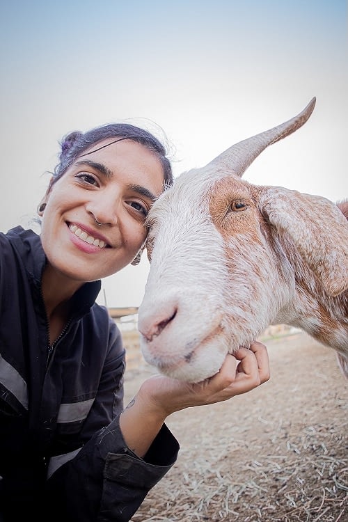 We Animals Media Contributor, Gabriela Penela with one of the residents of Santuario Igualdad. We Animals Media Contributor, Gabriela Penela with one of the residents of Santuario Igualdad.
