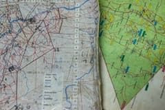 Detail of maps used by a Black Mamba Anti-Poaching Unit during snare removal at Balule Nature Reserve. South Africa, 2016.