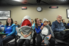 Concerned citizens speaking up at Toronto City Hall in regard to the import of shark fin products. Canada, 2011.