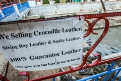 Pure crocodile or sting ray leather for sale at an alligator farm. Cambodia, 2011.