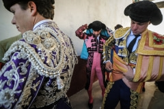 Final touches before being welcomed into the arena, pre-fight. Spain, 2009.