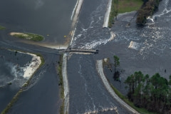 Aerial views of Sutton Power Plant breach by Hurricane Florence floodwaters. North Carolina, USA.