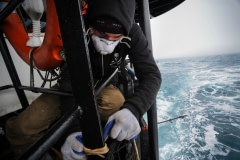 Matt, preparing a target launch. Antarctic Ocean, 2010.