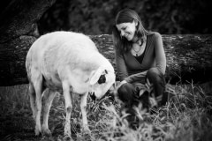 Josie du Toit with Basil, a rescued sheep. South Africa, 2016.
