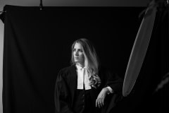 Camille Labchuk, a lawyer and executive director of Animal Justice who has filed a Charter Challenge against Ontario's ag-gag law. She poses with her legal attire as part of our Advocates Against Ag-gag portrait series.