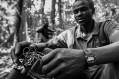 Ofen holding a snare in the Budongo Forest. Uganda, 2009.