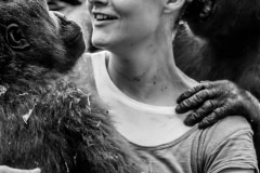 Rachel with the juvenile gorillas she rescued and raised. Cameroon, 2009.