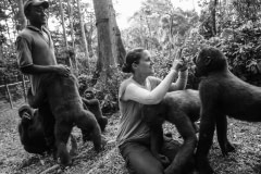 Rachel and Thierry with the juvenile gorillas she rescued and raised. Cameroon, 2009.