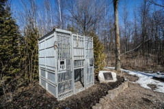 A cage, formerly used to house chimpanzees used in research, at Fauna Foundation. Canada, 2010.