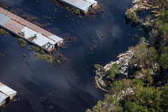 Aerial view of a CAFO farm surrounded by flood waters in Duplin County.