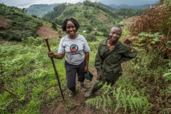 Veterinarian Dr. Gladys Kalema-Zikusoka with a ranger in Bwindi Impenetrable forest. Uganda, 2016.
