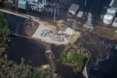 Aerial views of Sutton Power Plant breach by Hurricane Florence floodwaters. North Carolina, USA.