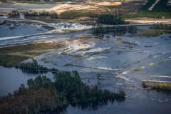 Aerial views of Sutton Power Plant breach by Hurricane Florence floodwaters. North Carolina, USA.