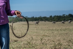 Helen Jerotich holding a snare at the Soysambu Conservancy northwest of Nairobi. Kenya, 2016.