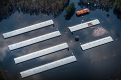 Aerial view of a CAFO farm surrounded by flood waters in Duplin County.